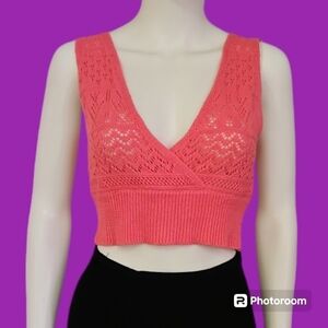 JOLIE & JOY Crochet Lace-up Back Strappy Peekaboo Surplice Baddie Crop Top
